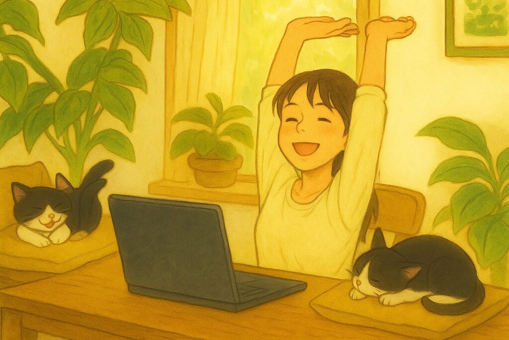 仕事が終わり、リラックスするちゃみ